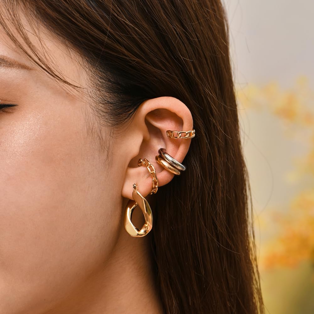 Silver Ear Cuffs for Women Non Piercing Cubic Zirconia Sparkling Huggie Ear Cuff Earrings Gold Cuff Fake Earrings Cartilage Earrings