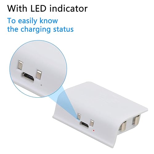 Miniatura 8 de Tectra White Rechargeable Battery Pack for Xbox One, 2-Pack 1100mAH Controller Battery for Xbox One SXbox One XXbox One Elite Controller with 2 in 1