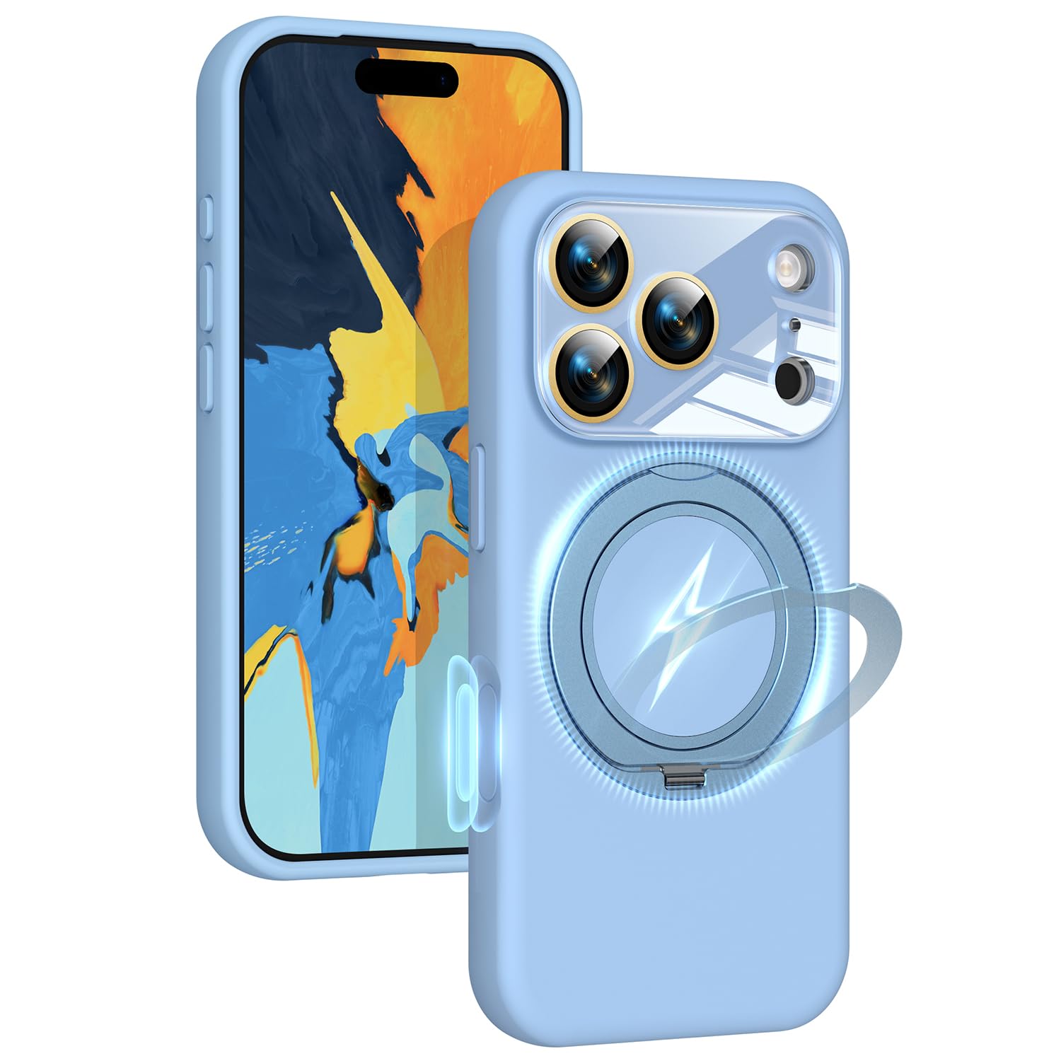 Silicone Case for iPhone 17 Pro with 360° Magnetic Stand Fit for MagSafe