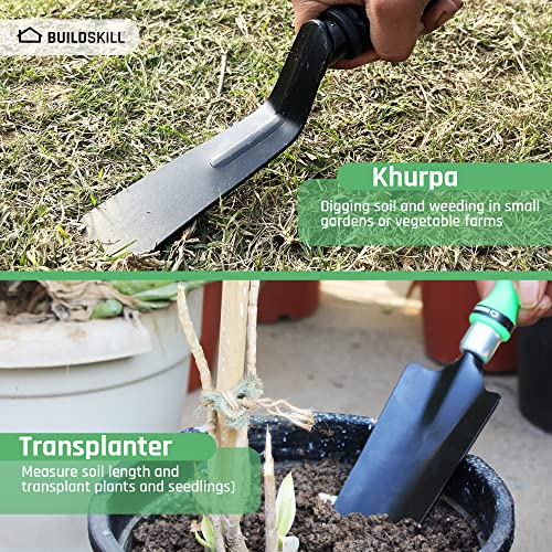 BUILDSKILL GTS011 Gardening/Planting Hand Tool Kit, Trowel, Transplanter, Weeder, Hand Rake, Khurpa & Cultivator, Heavy Duty Gardening Tool Kit for Home Gardening (Green)(Pack of 6)