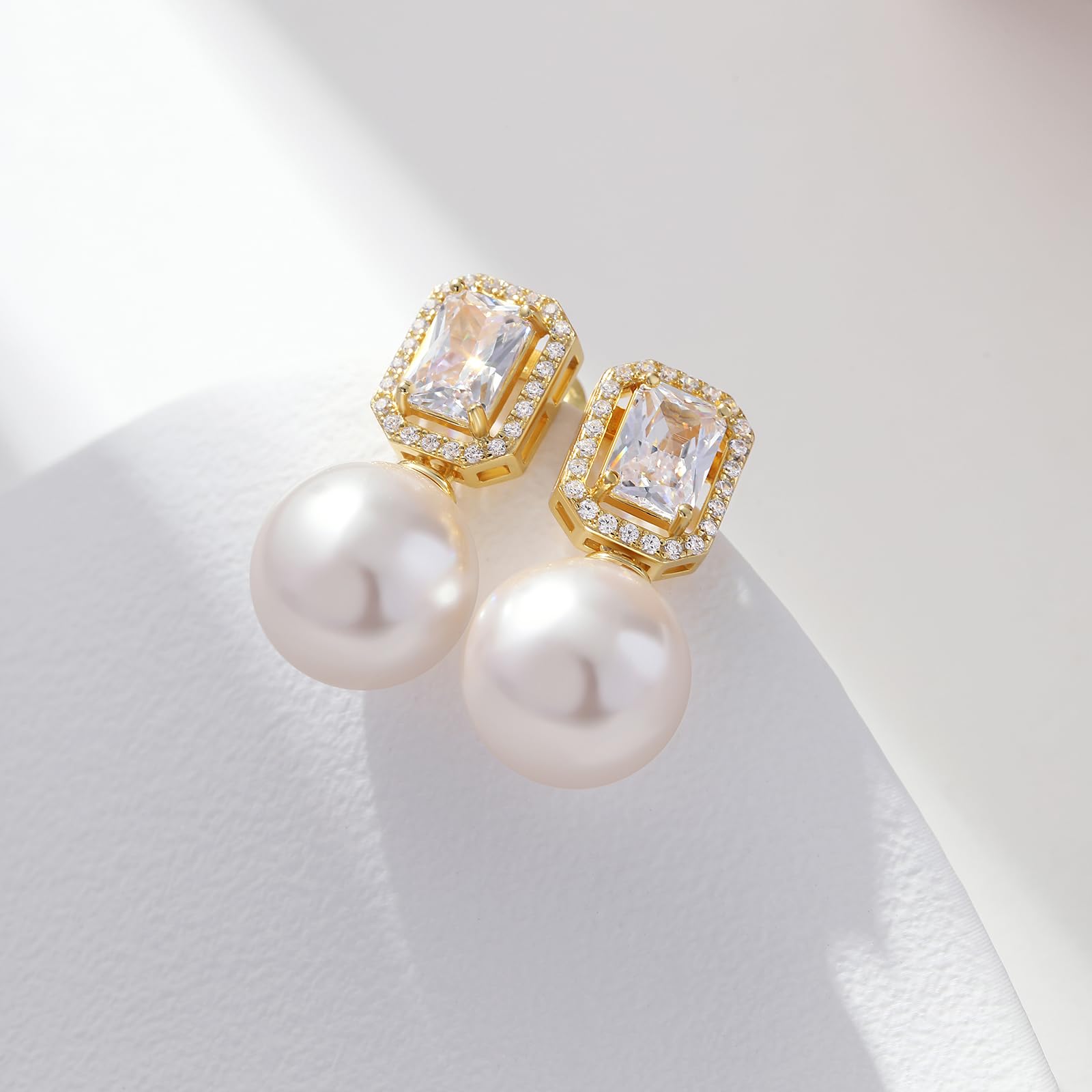 jiamiaoi 18 Karat Weißgold plattiert Perlenohrringe Silber 925 Hängend Ohrringe Silber Perlen Hängend Damen Ohrringe Perle mit Stein 4A+ Zirkonia
