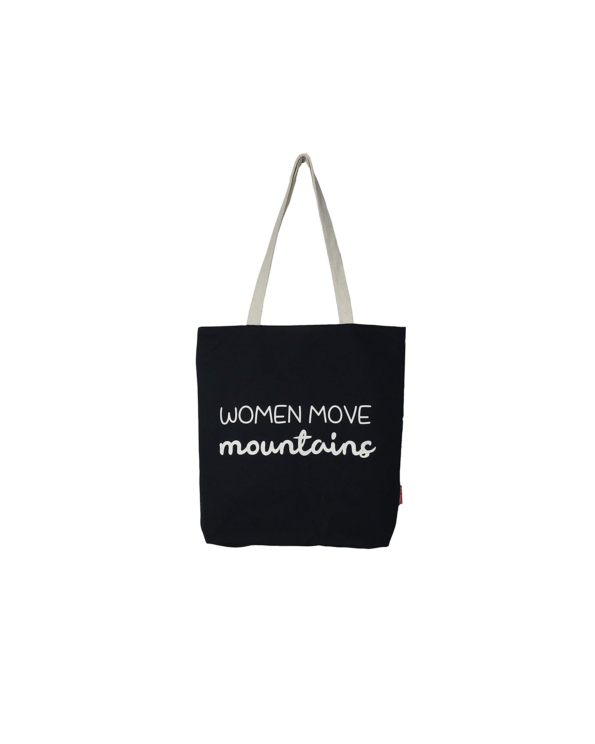 hello-bags Bolso Tote bag. Con cremallera, forro y bolsillo interior. Exterior: Algodón 100%. Incluye sobre kraft de regalo. Modelo WOMEN MOVE MOUNTAINS. Color: Crudo/Negro. Medidas: 37x38 cm