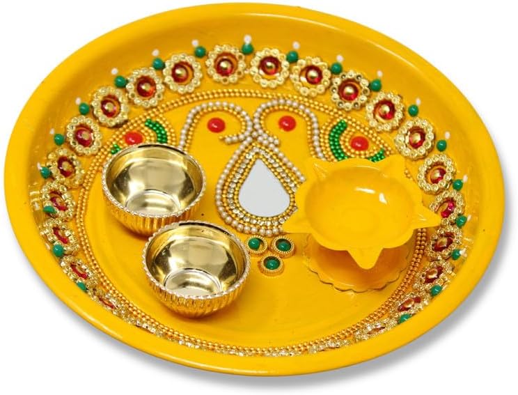 JH Gallery Handmade Decorative Pooja Thali, Puja Plate, Karwachauth