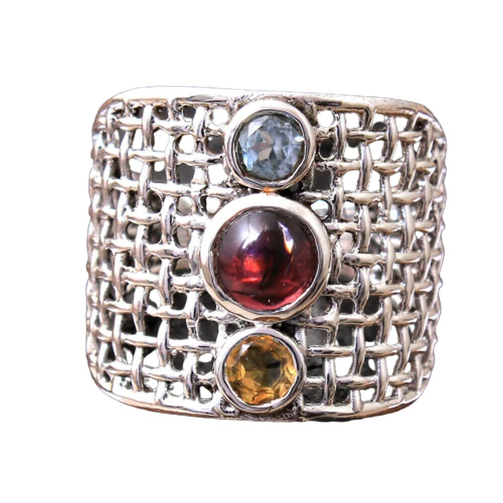 Runder Granat Massiv 925 Sterling Silber Handgemachte Statement Ringe für Damen, Januar Geburtsmonat Edelstein Ringe, Valentinstag Geschenk Schmuck
