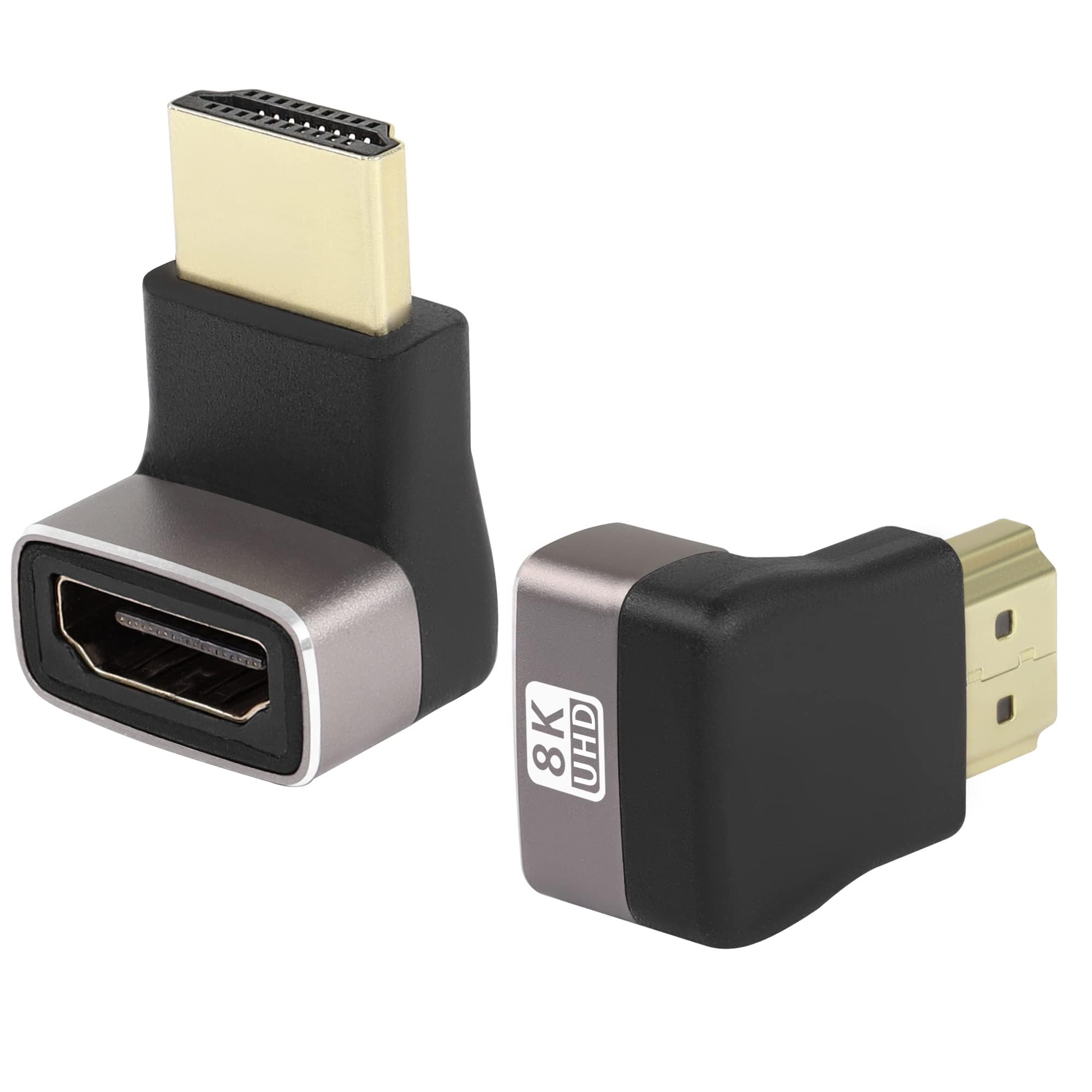Excefore 2 Pack HDMI 2.1 Down 90 Degree Male to Female Adapter, 8K 270 Degree Angle HDMI, Support 8K@60Hz/4K@120Hz HDR, Suitable for HDTV Switch Laptop PS4 PS5 Xbox TV Projector
