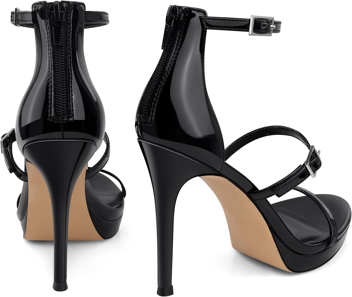 CELLENZ Women Strappy High Heels: Open Toe Heeled Sandals - Black Heel Dressy Platform - Stiletto Sexy Graduation Prom Party Size 8.5 - Image 3