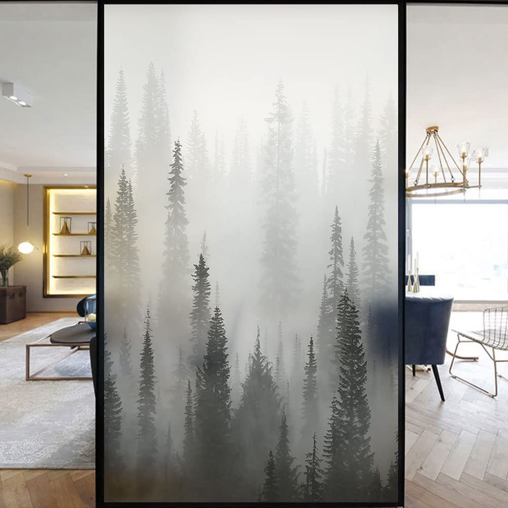 Window Film Privacy Natural Foggy Forest Decorative Window Coverings Film Stained Cling Glass Film Removable for Bathroom Shower Door Frosted 27.5