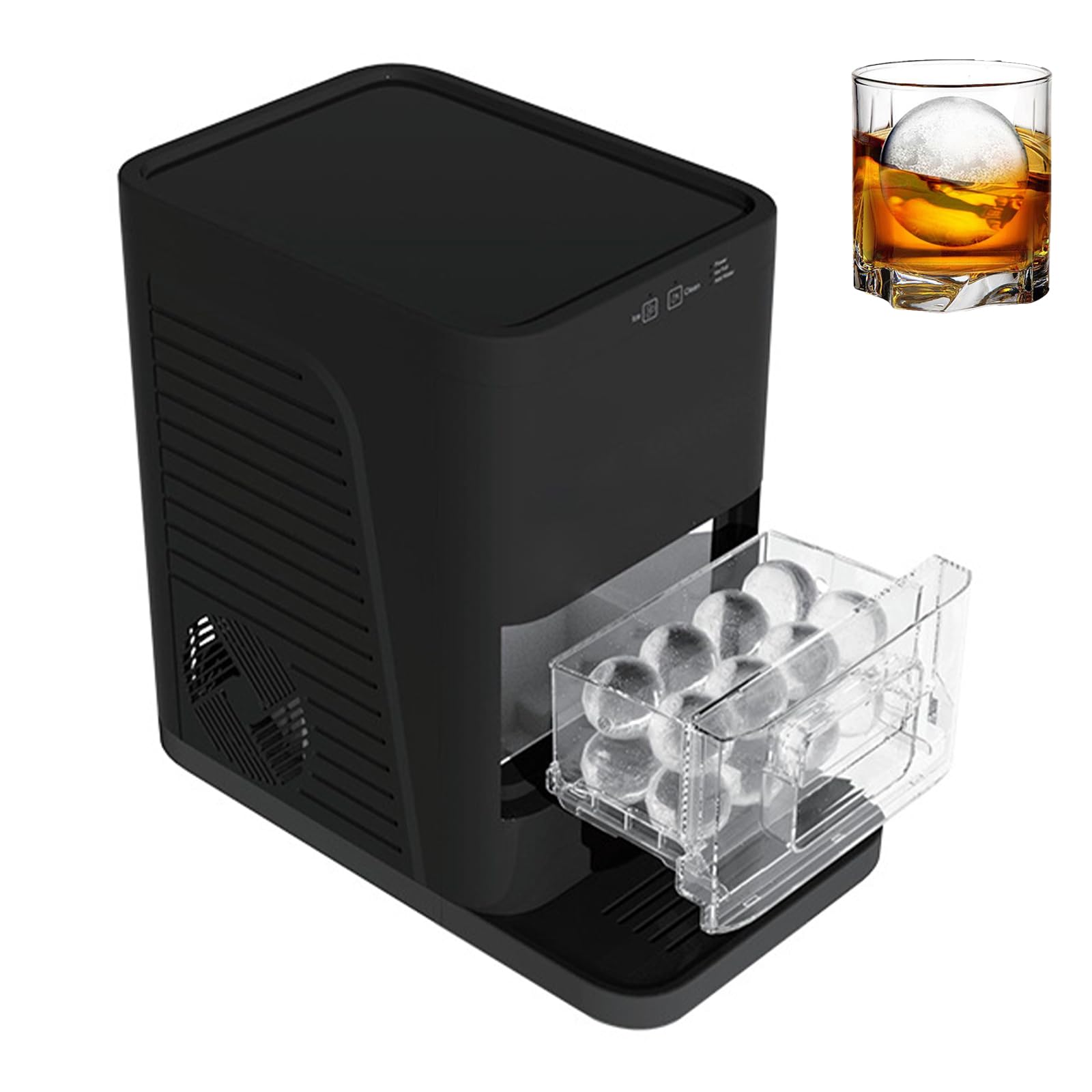 Eoweiot Countertop Ice Maker, Ball Ice Machine with 2 Spheres in 55 Min, 1.2L Water Tank, Automatic Cleaning Function,for Home/Bar (Black)