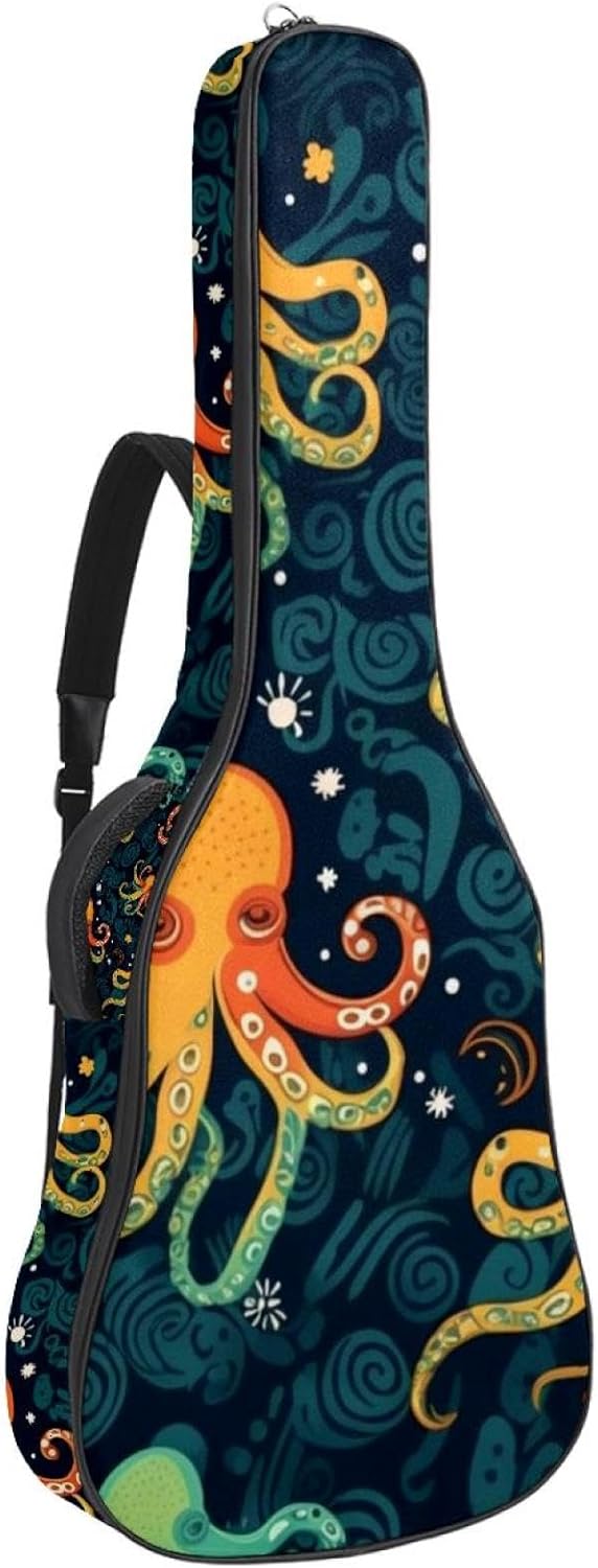 Ocean Octopus Guitar Bag 40 41 42 In 2 Pockets Guitar Case Waterproof Guitar Case Resistent Oxford Cloth 0.4 In Extra Thick Sponge Padded for Acoustic Guitar