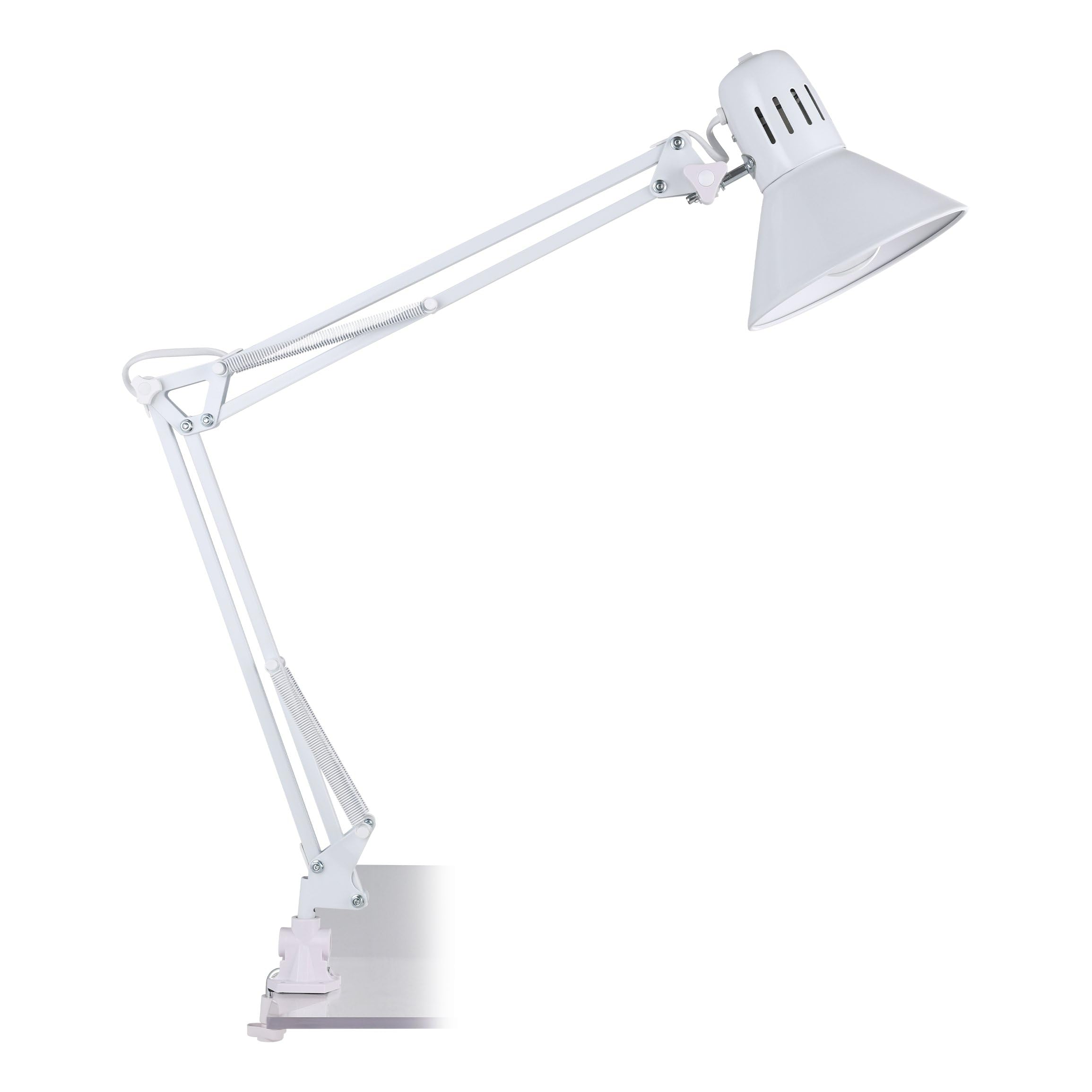 EGLO Firmo Lámpara de mesa con pinza de sujeción de 1 foco, estilo vintage, industrial, retro, de acero y plástico de alta calidad; lámpara con interruptor en blanco brillante, casquillo E27
