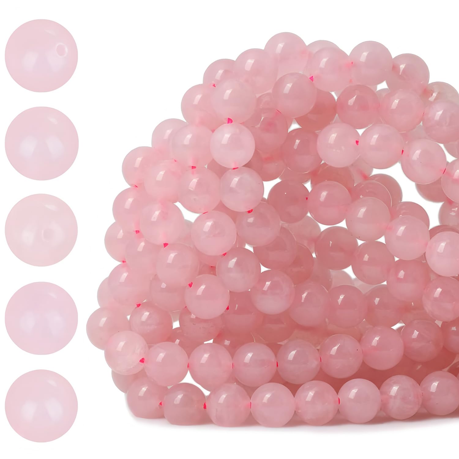 HAAMIIQII 8mm Natural Pink Rose Quartz Beads Round Gemstone Loose Beads for Jewelry Making 2 Strands (92-96pcs)