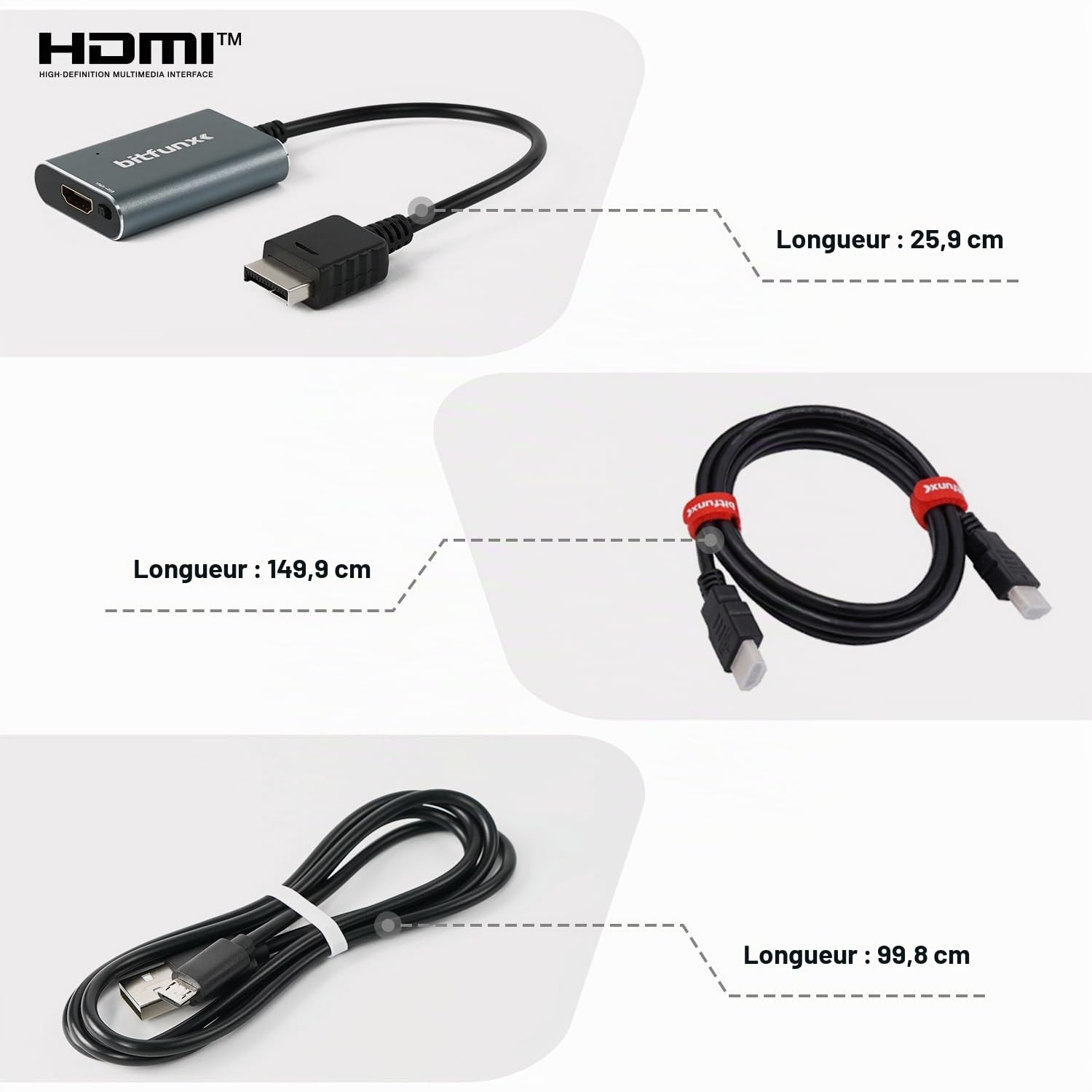 BITFUNX Adaptateur PS2 HDMI™ – Composant RVB intégré, adaptateur de jeu vidéo Plug & Play sans décalage, convertisseur HDMI pour console PS2 toutes versions