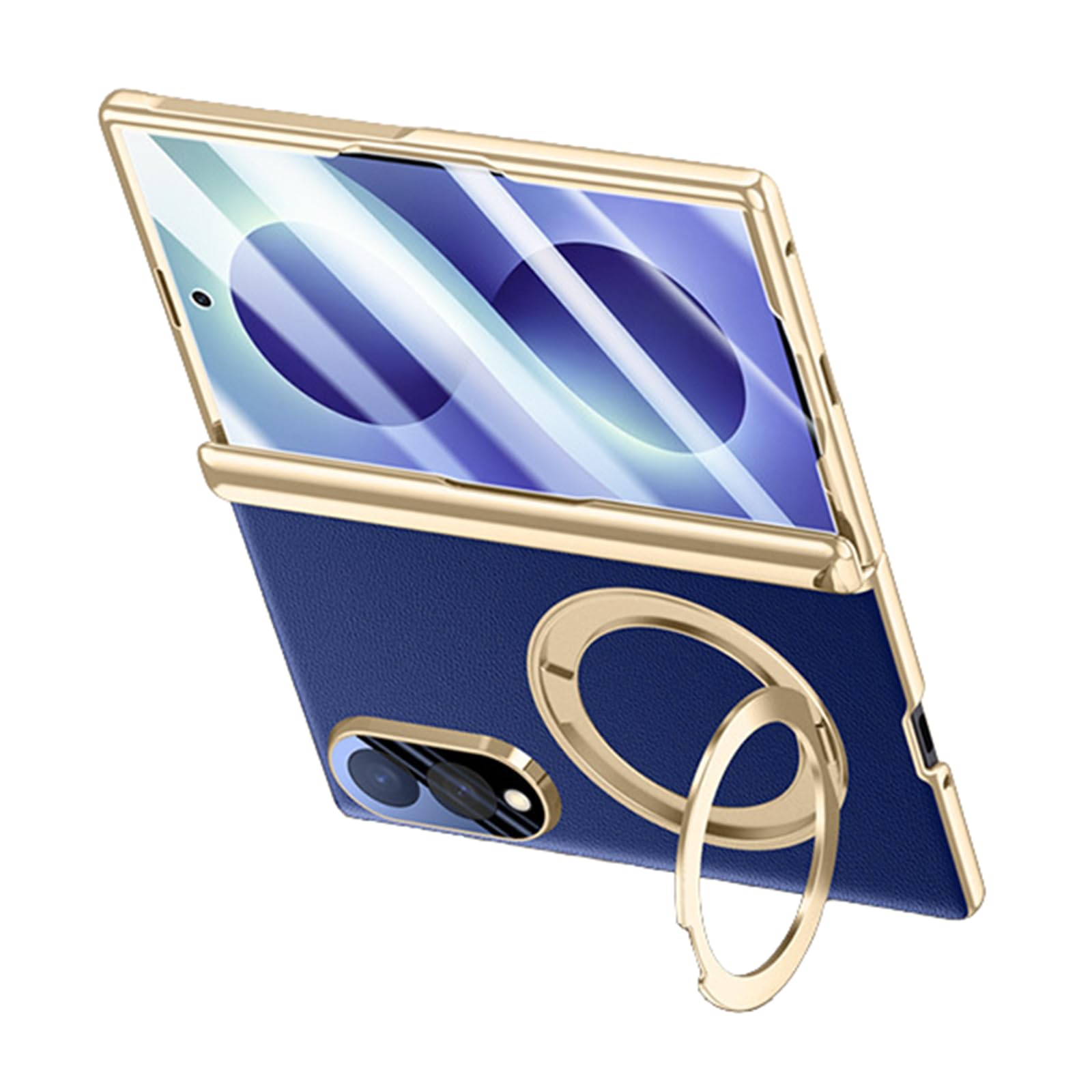FDUJINH Leather Cover for Samsung Galaxy Z Fold 8, Built-In Screen Lens Protector Case Magnetic Ring Kickstand Electroplated Shockproof Shell