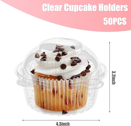 Miniatura 2 de HANSGO 50 soportes para cupcakes, cajas transparentes individuales para cupcakes, recipientes individuales con tapas de cúpula para fiestas de