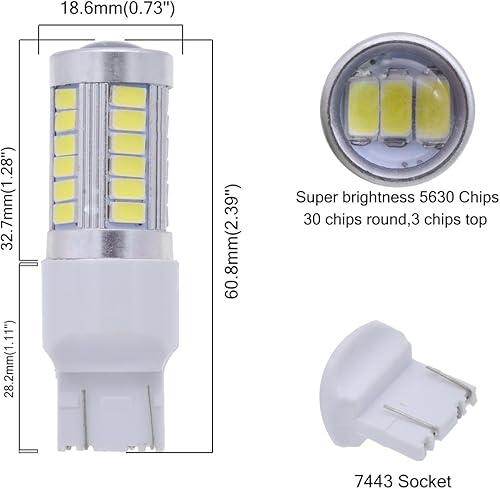 Miniatura 3 de KATUR Paquete de 4 unidades de 950 lúmenes 7443 7444NA base 33 SMD 5050 LED de repuesto para bombilla de incandescencia de automóvil, caravana,
