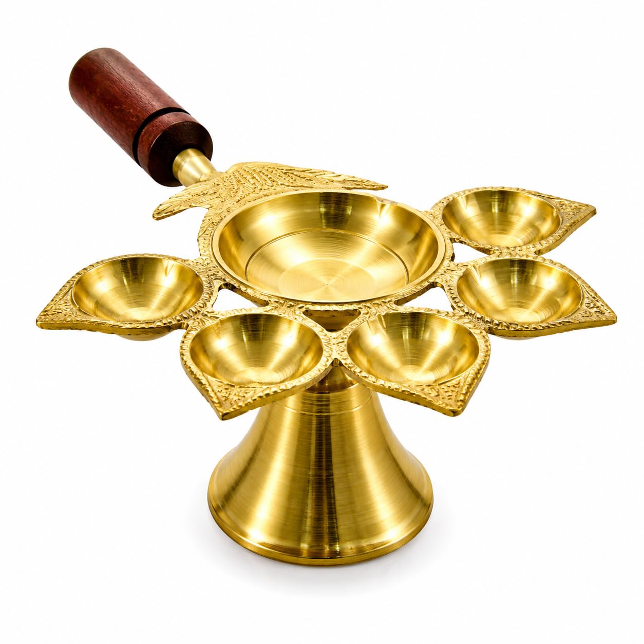 Brass Panchdeep Diya with Wooden Holder | Traditional 5-Wick Oil Lamp for Pooja, Home & Festivals | Decorative Brass Diya for Spiritual Ceremonies (Size: 17.6 CM x 5.6 CM)-image-13