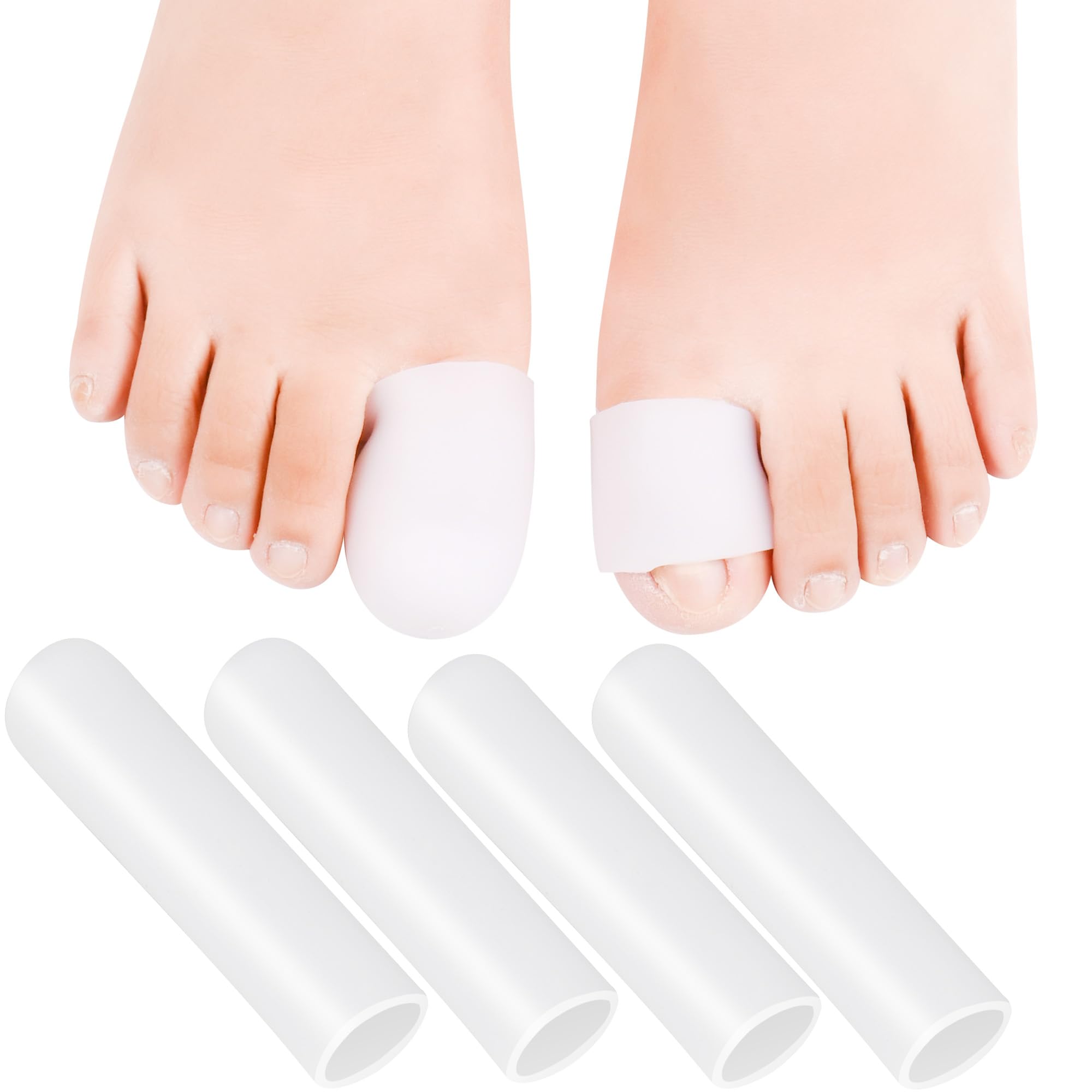 DYKOOK Big Toe Caps, Gel Toe Tubes 4 Pack, Silicone Toe Sleeves Protectors Bandages Pads for Blister, Callus, Corn, Sore, Toe Rubbing Treatment Wen