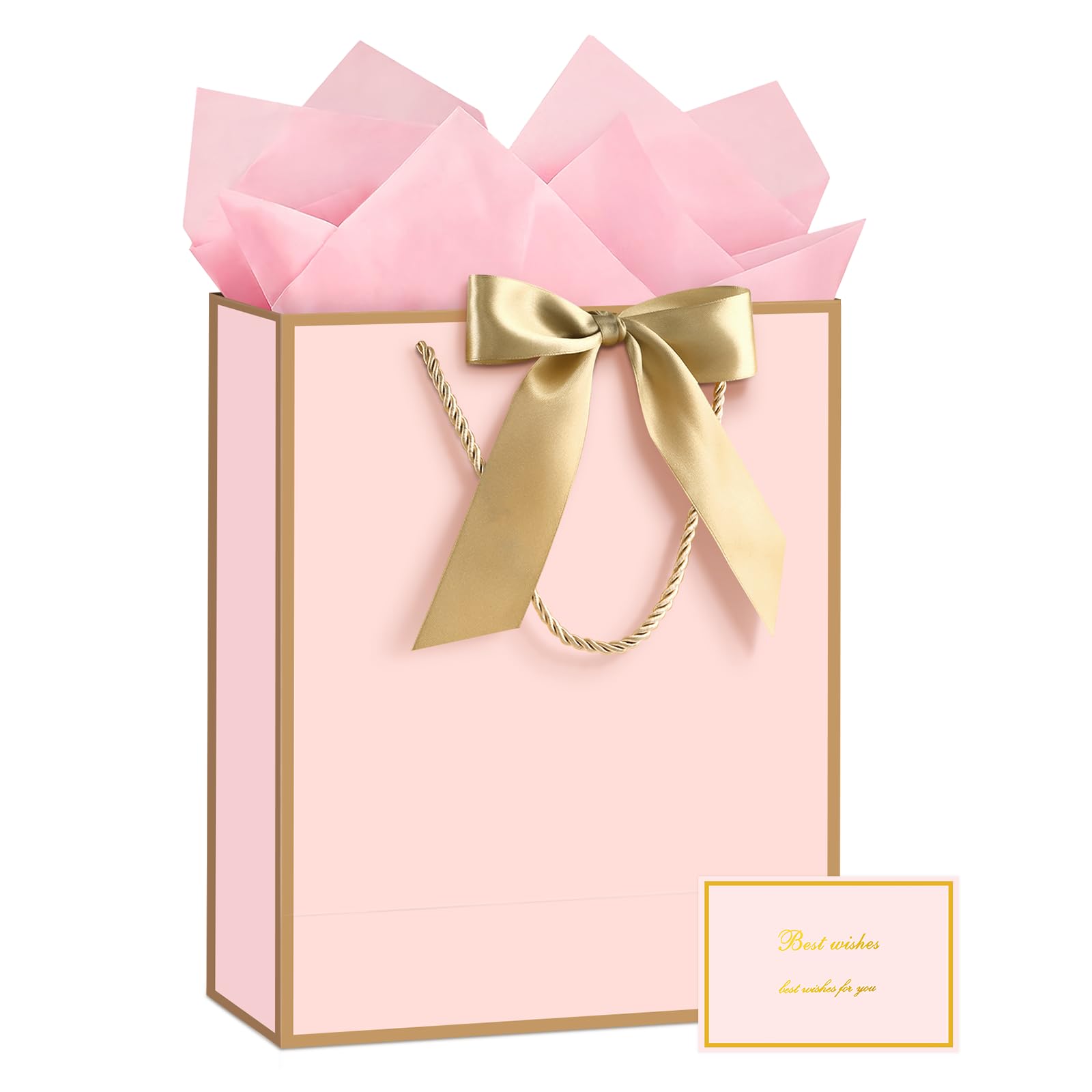 JMANNI Small Pink Gift Bags for Women, Cute Birthday Bag with handles