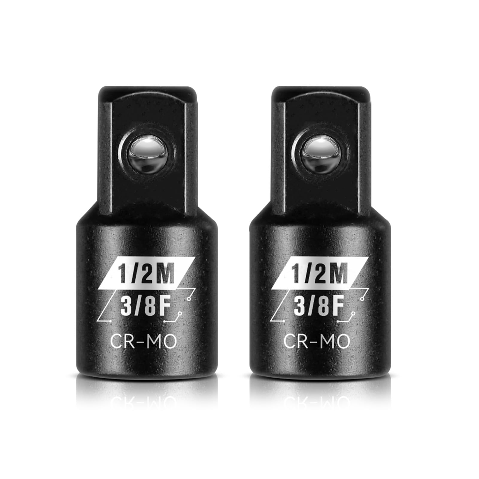 BLACKROBOT 2 Piece 3/8”F To 1/2”M Impact Socket Adapter Set,SAE Drive Cr-Mo Steel Exceeds ANSI Standards,Square Drive Reducer for Impact Driver Wrench