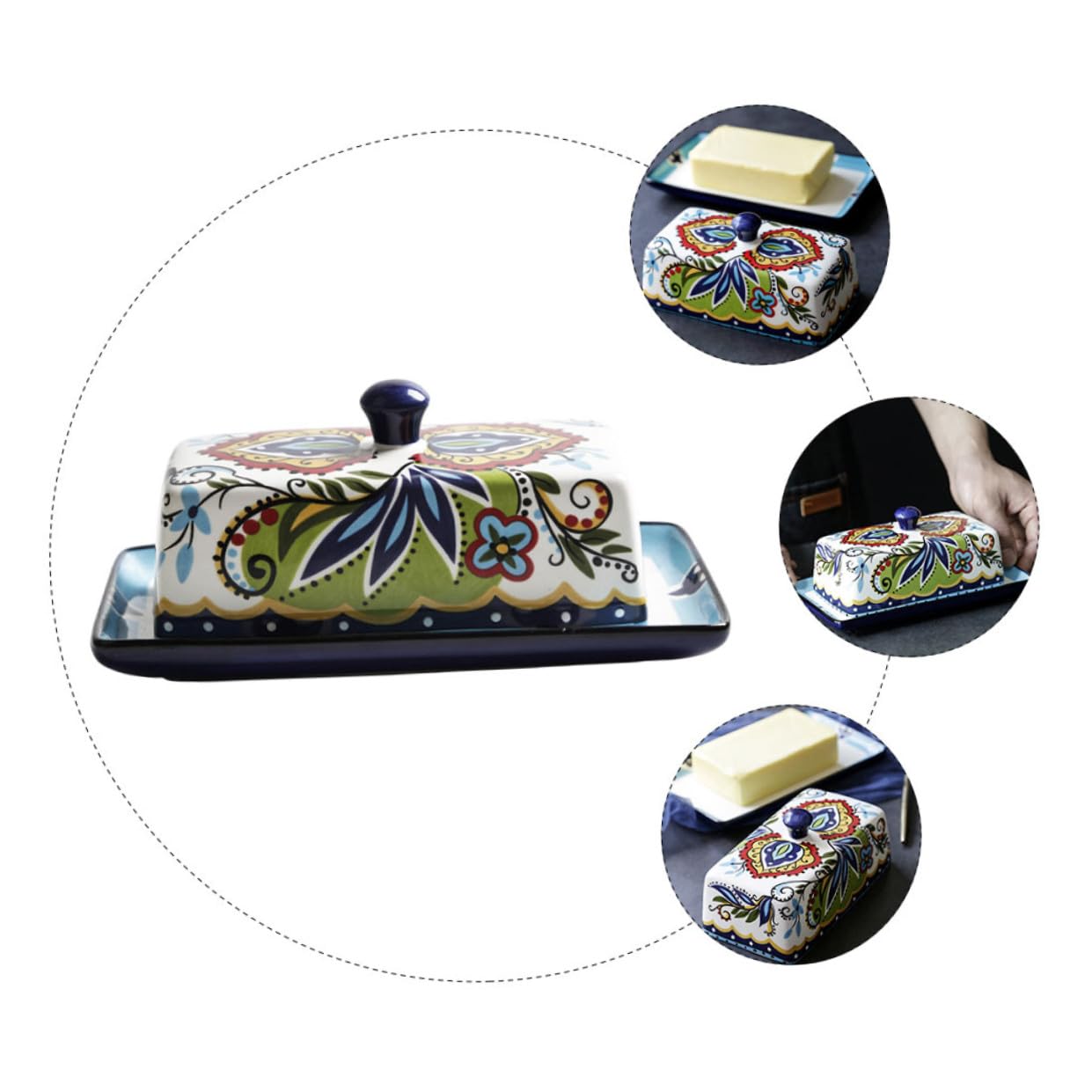 SOLUSTRE Butterglocke Keramik mit Deckel 250g Spülmaschinenfest Vintage Design zur Aufbewahrung von Käse und Früchten im Kühlschrank