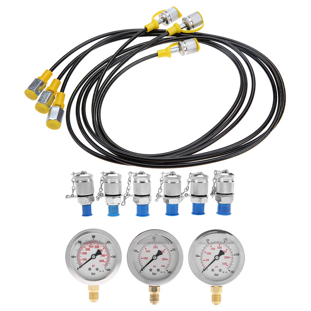 Tester di manometri, Kit di manometri Idraulici per Macchine edili per escavatori, Kit di Prova della Pressione idraulica per escavatori con Raccordo per Punti di Prova e manometro