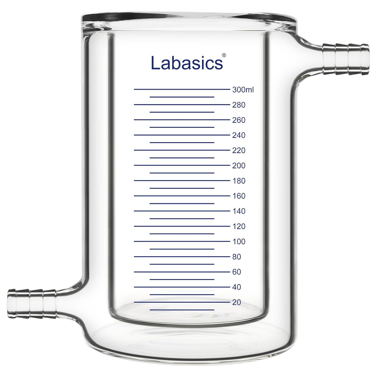 Labasics Jacketed Beaker, Made of High Borosilicate Glass, Durable Double Walled Laboratory Glassware for Thermal Control and Chemical Reactions, 300 ml