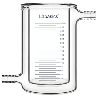 Labasics Jacketed Beaker, Double Walled Glass Beaker, 300 ml