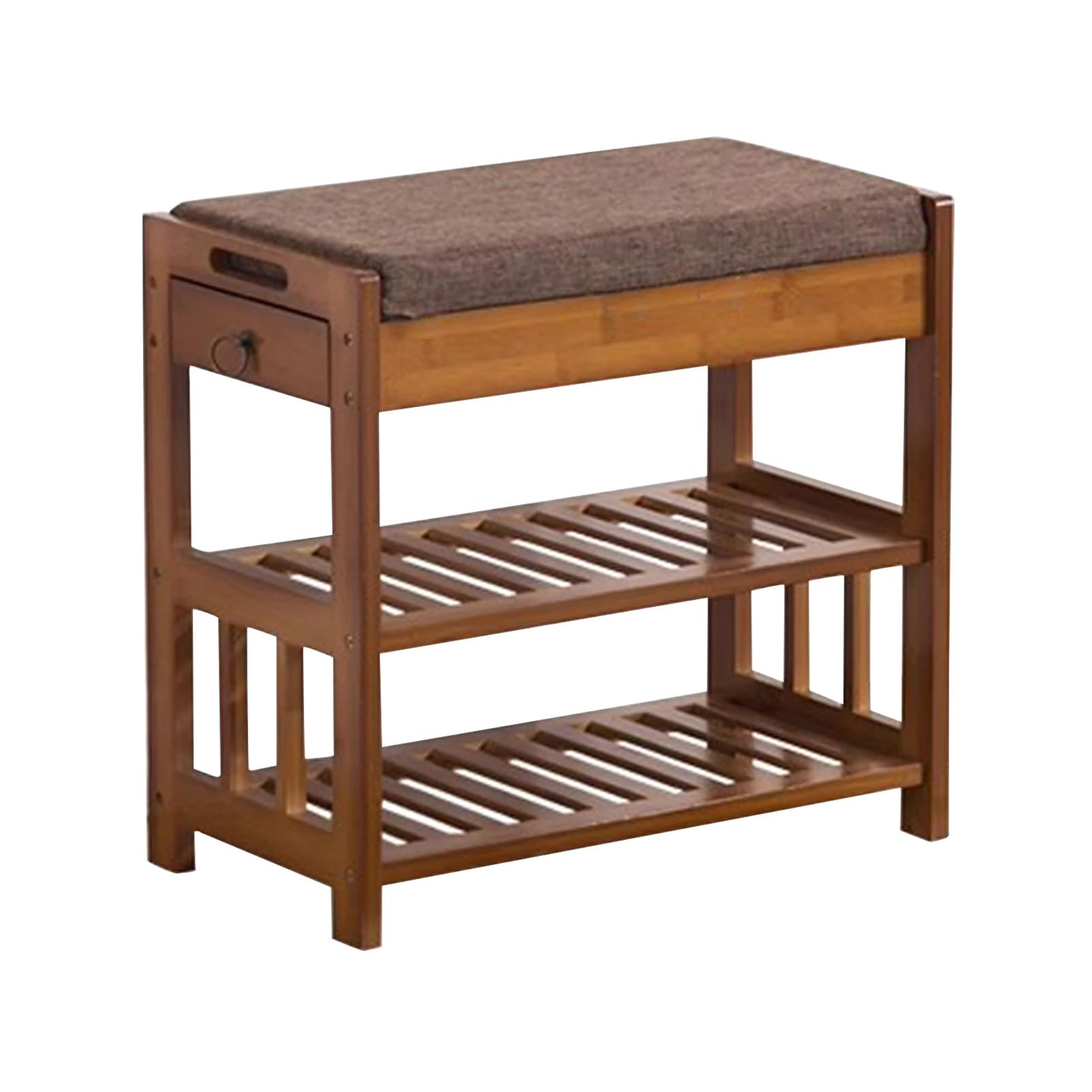 MSHGSKU Rustic Brown Shoe Storage Bench with Cotton Linen Cushion & Side Drawer Wooden Entryway Shoe Stylish & Functional Storage Solution for Home Décor