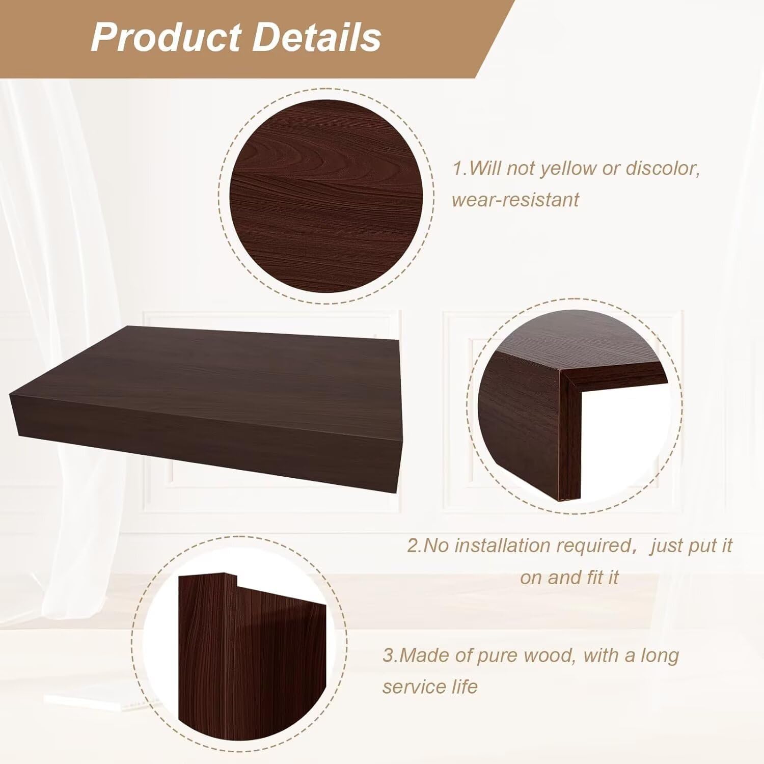 Walnut Wire Shelf Covers for Closet & Pantry | Moisture-Resistant & Easy-to-Clean Organizer Liners | Tool-Free Removable 16x32x3 Inch | Simple Design for Kitchen & Home (3 Packs)