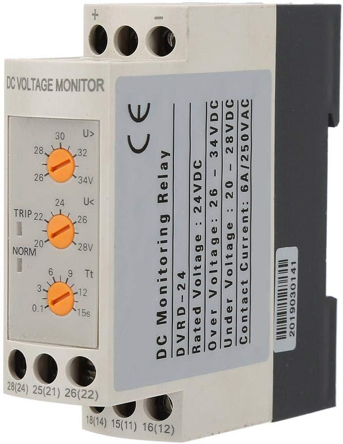 Voltage Protector Relay, DC 12V/24V/36V/48V Adjustable Automatic Reconnect Over Voltage and Under Voltage Relay LED Indicate DVRD Relay Delay Device(DC24V) Relays