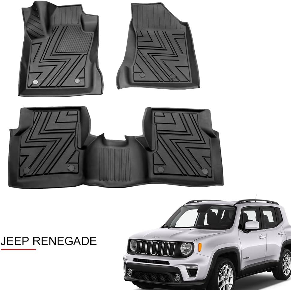 🔥 Crazy Deals Aosky Floor Liner Floor Mat Compatible with Jeep Renegade 2015-2021, All Weather Durable Non-Slip Rubber (1st & 2nd Row Black)