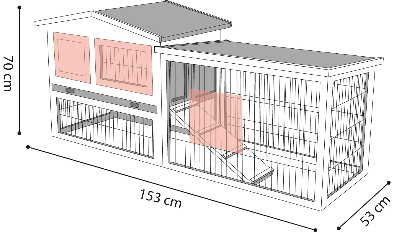 Flamingo CONEJERA con RECINTO Rainbow Cottage 153x53x68,5CM