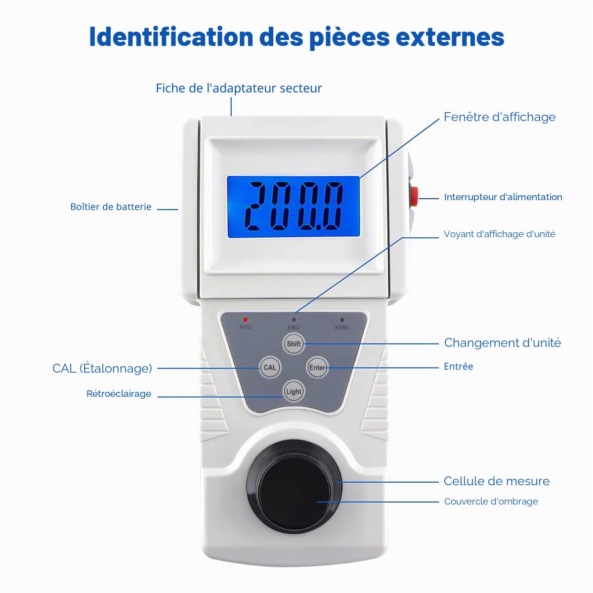 Turbidimètre Portable 0-200NTU | Testeur de Qualité d'Eau pour Potable Piscine Laboratoire & Brassage Vin, Mesure Haute Précision