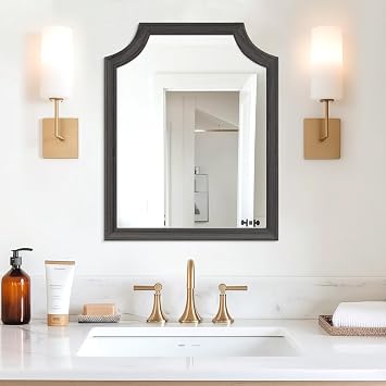 HOMECOOKIN 16" x 20" Scalloped Wood Mirror,Wood Bathroom Mirror,Rectangle Wall Mirror Decor for Hallway Bedroom Living Room[Black]