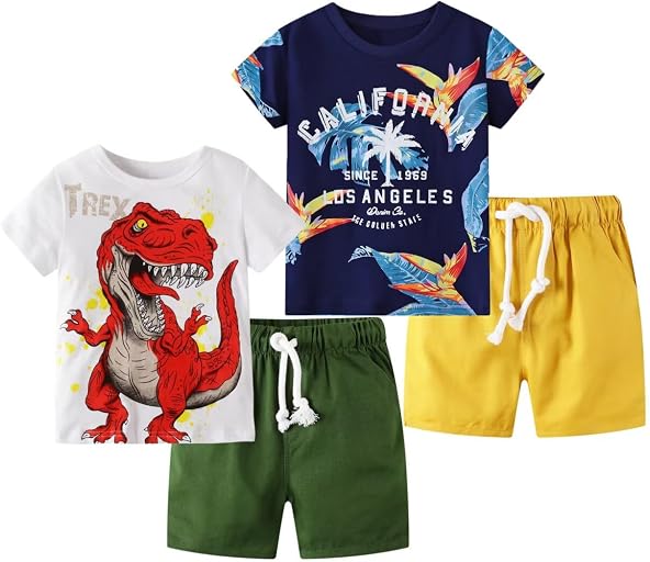 Toddler Boy Summer Clothes Outfits Short Sleeve Shirt Set 2-7 Years