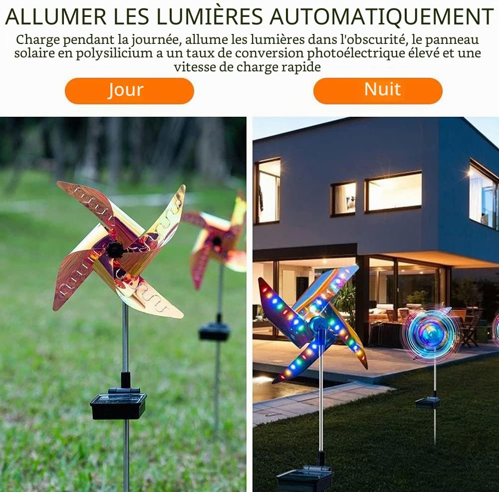 2 pièces arc-en-ciel Lampes solaires au sol Moulin à vent de décoration jardin Exterieur ornements de jardin en plein air pour Lawway Patio Yard Pathway Marche/Arrêt automatique SP-025