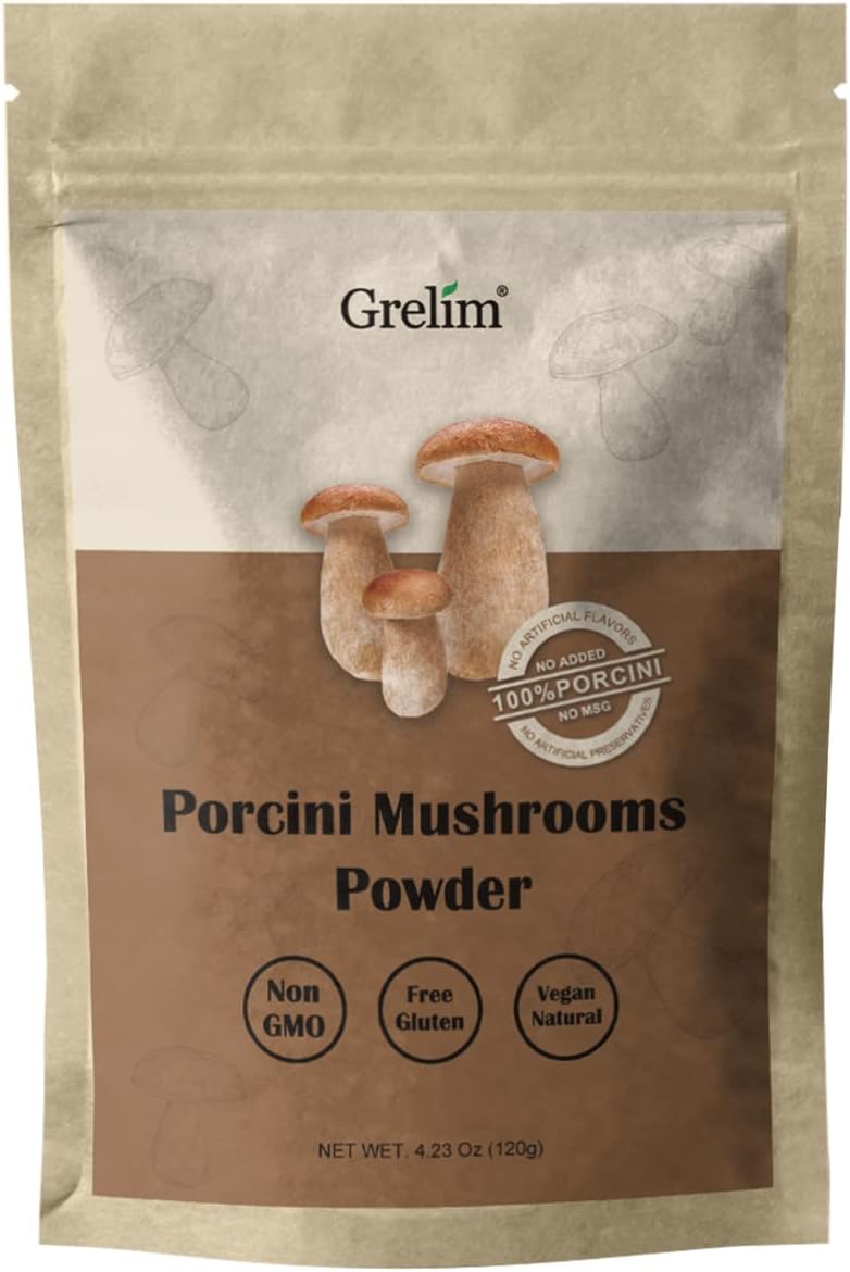 GRELIM Porcini Powder 4.23 Oz, Wild Fresh Dried Porcini Mushroom Powder, No Additives All Natural, Adds Great Depth of Flavor to Stews, Soups, Sauces 120g