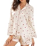 Women Christmas Pajamas Shorts Set Santa Claus Pjs Long Sleeve Button Down Shirt+Pants 2 Piece Xmas Jammies Loungewear