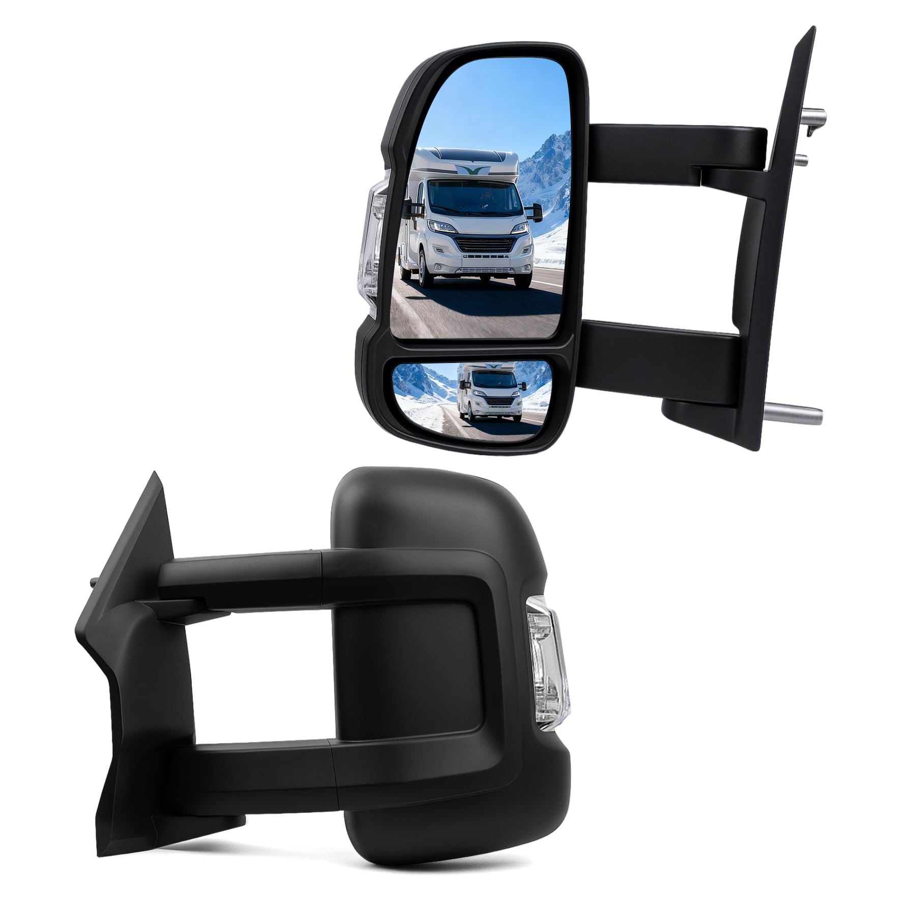 Convitex Außenspiegel Links für Ducato Jumper Boxer 2006-2025 Langer Arm Spiegel Elektrisch Mit Blinker WY5W Mit Temp.Sensor 10 Pins