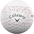 Callaway Golf Ball with Red Speckled Markings - Number 1 Edition Close-up image of a Callaway golf ball featuring red speckled markings, the Callaway logo, and the number 1 printed on it for identification
