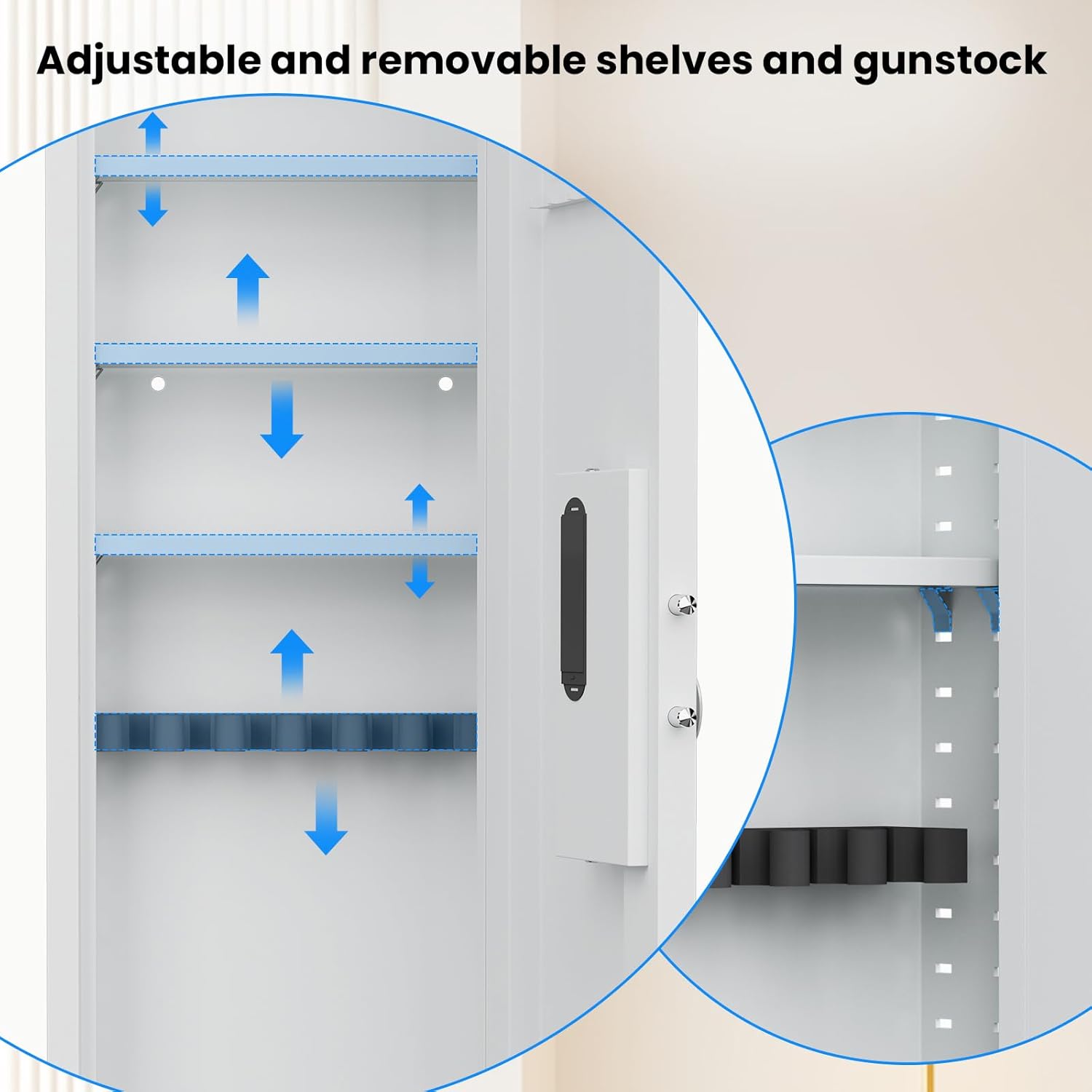 Hidden Wall Safe, White Steel In-Wall Gun Safe with Fingerprint Lock, 15.74x5.43x53.15 Inch, Adjustable Shelves, Anti-Theft Security Cabinet for Firearms and Valuables