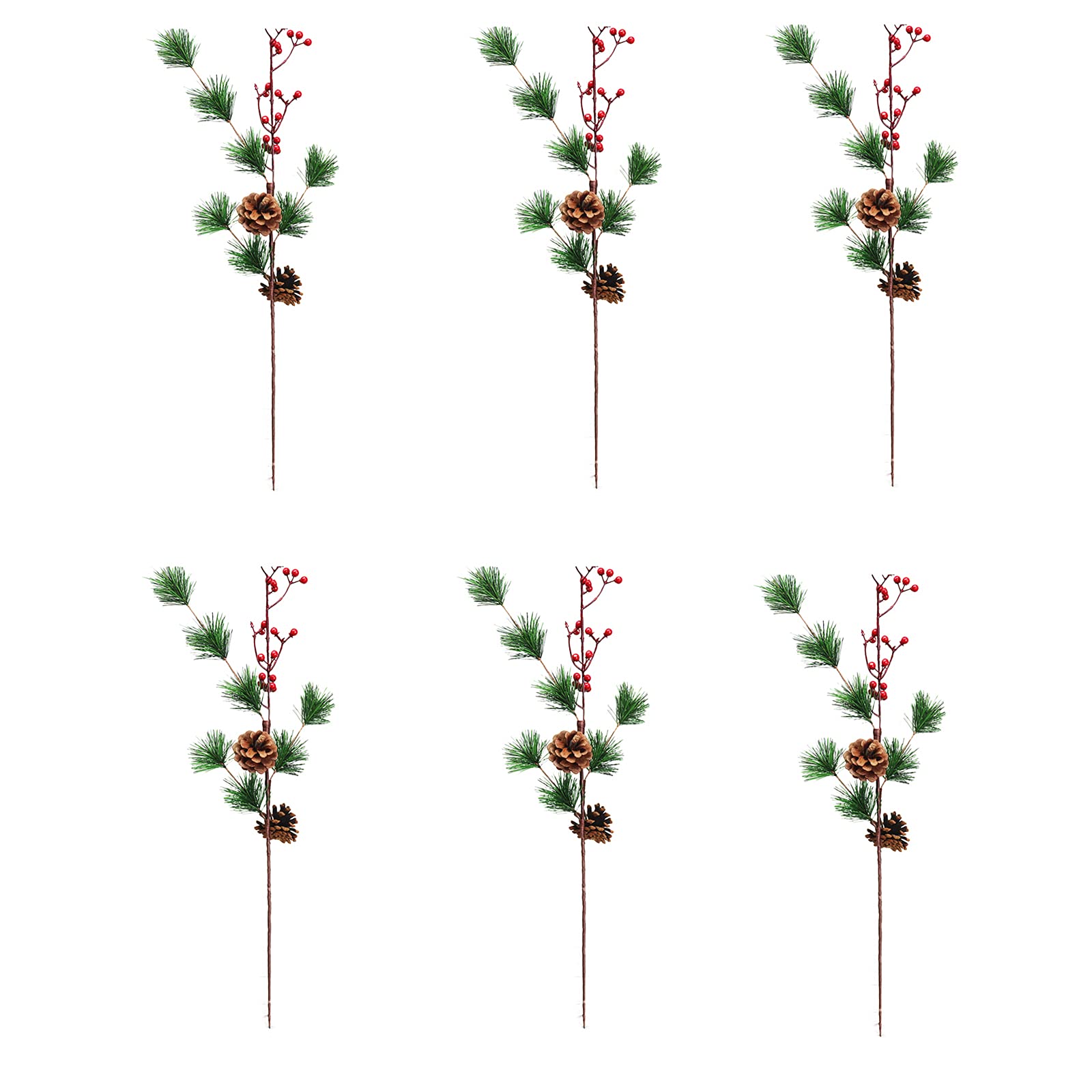 HELTER 6 pezzi di bacche rosse artificiali di pino rami, steli di bacche rosse di Natale, rami di fagioli rossi, decorazione con foglie, rosso agrifoglio, spray per decorazioni natalizie, decorazioni