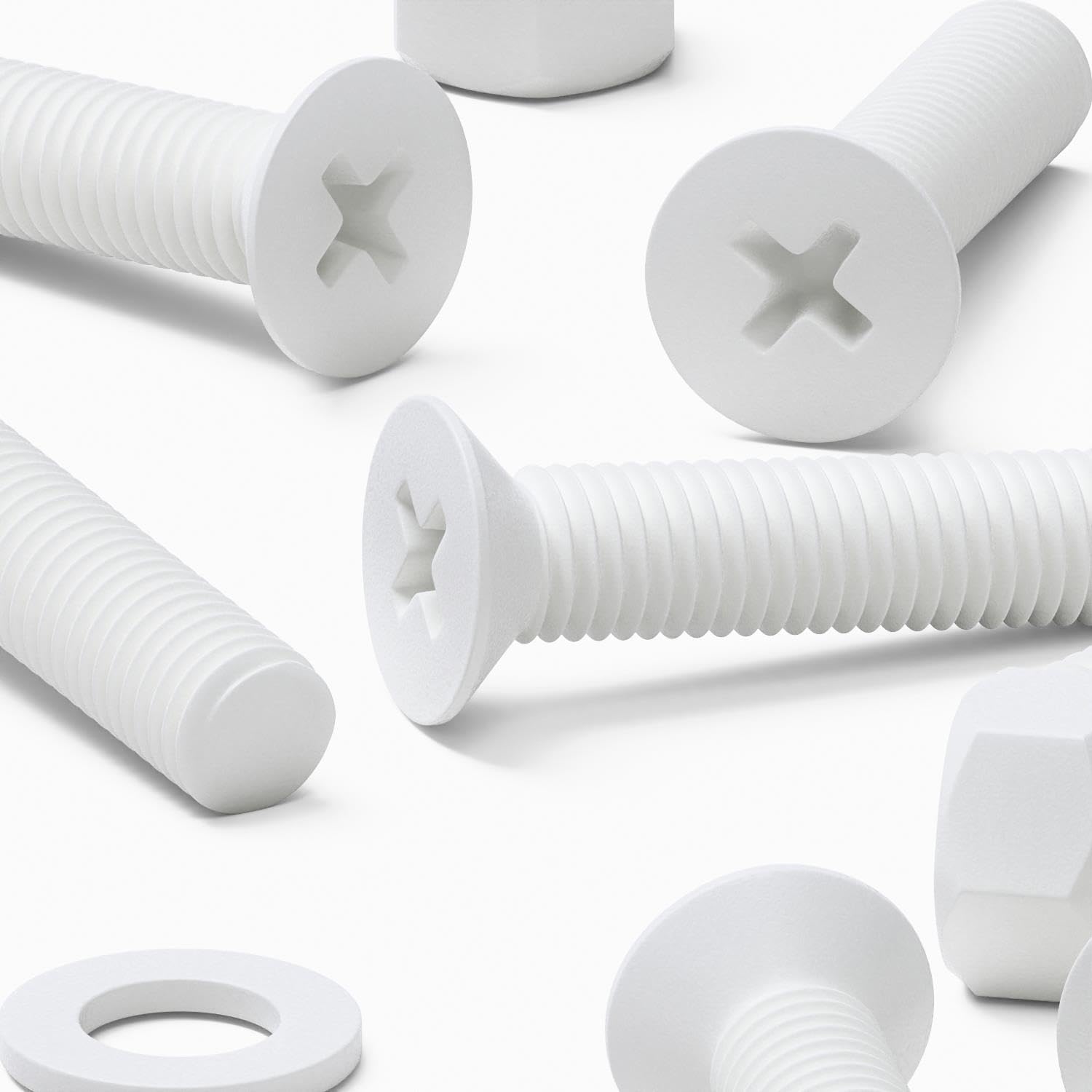 Caterpillar Red White 20 X Countersunk Screws Polypropylene (Pp) Plastic Nuts And Bolts, Washers, M5x20mm, Anti-Corrosion, Chemical Resistant