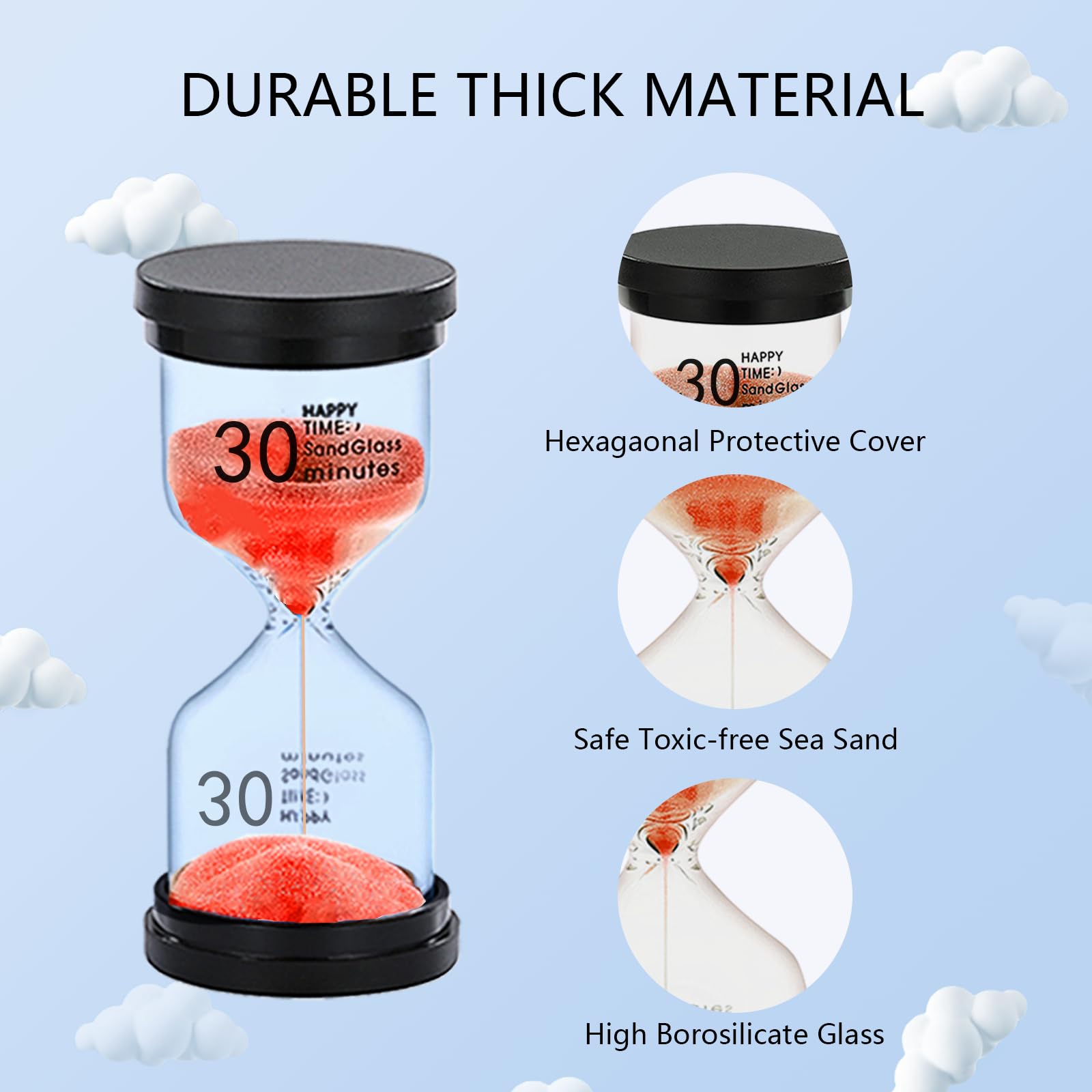 30 Minute Sand Timer, Plastic Sand Clock, Acrylic Unbreakable Hourglass Sand Watch 30 Min, Reloj de Arena 30 Minutoes, Small Hour Glass Sandglass for Kids, Classroom, Games (Red)