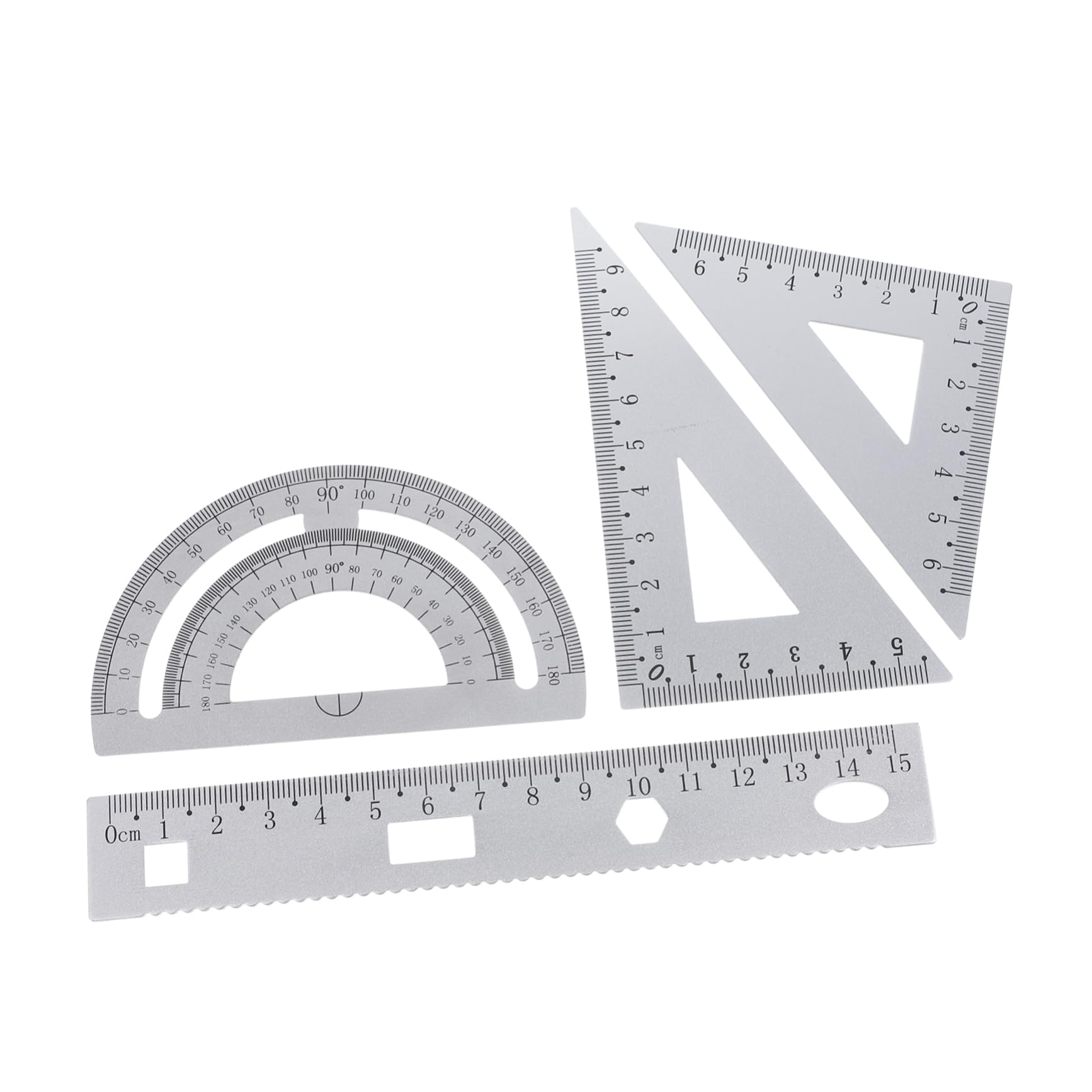 Ensemble de Règles Mathématiques en Alliage D'aluminium 4 Pièces Argenté