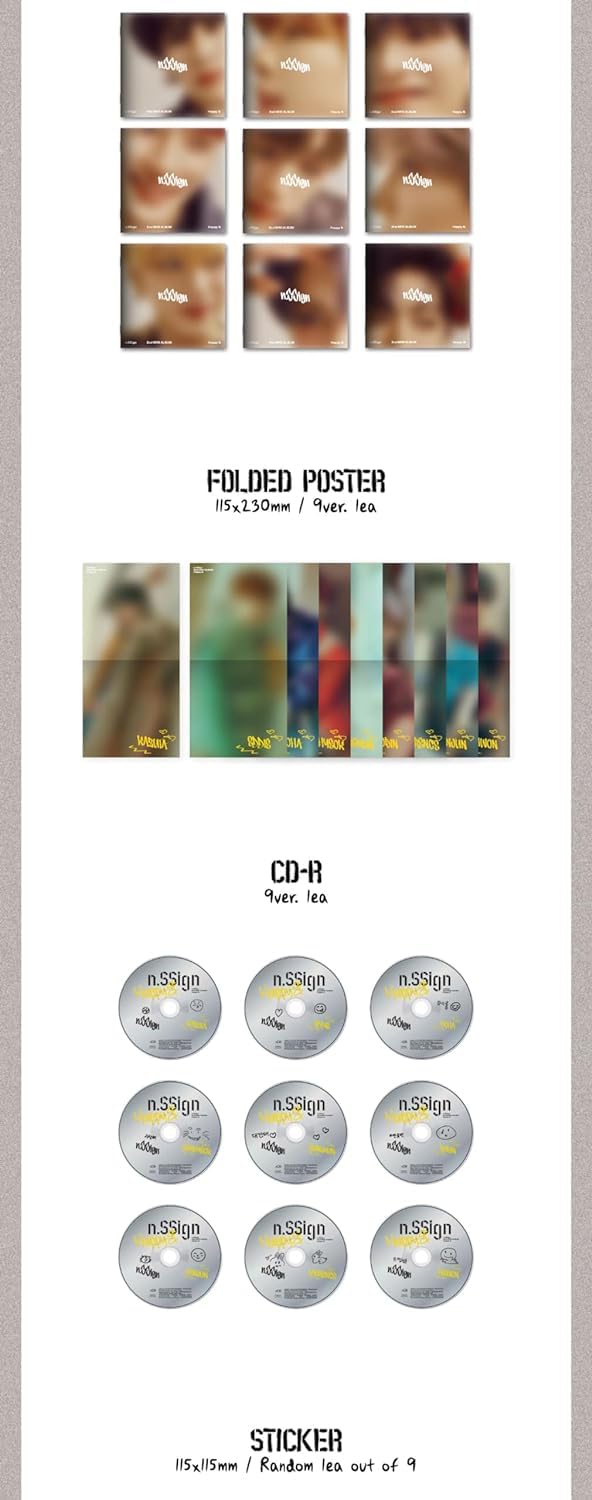 n.SSign Happy & 2nd Mini álbum CD+póster plegable en paquete+fotolibro+tarjeta fotográfica+calcomanía+seguimiento sellado NSSIGN (juego de versión 9)