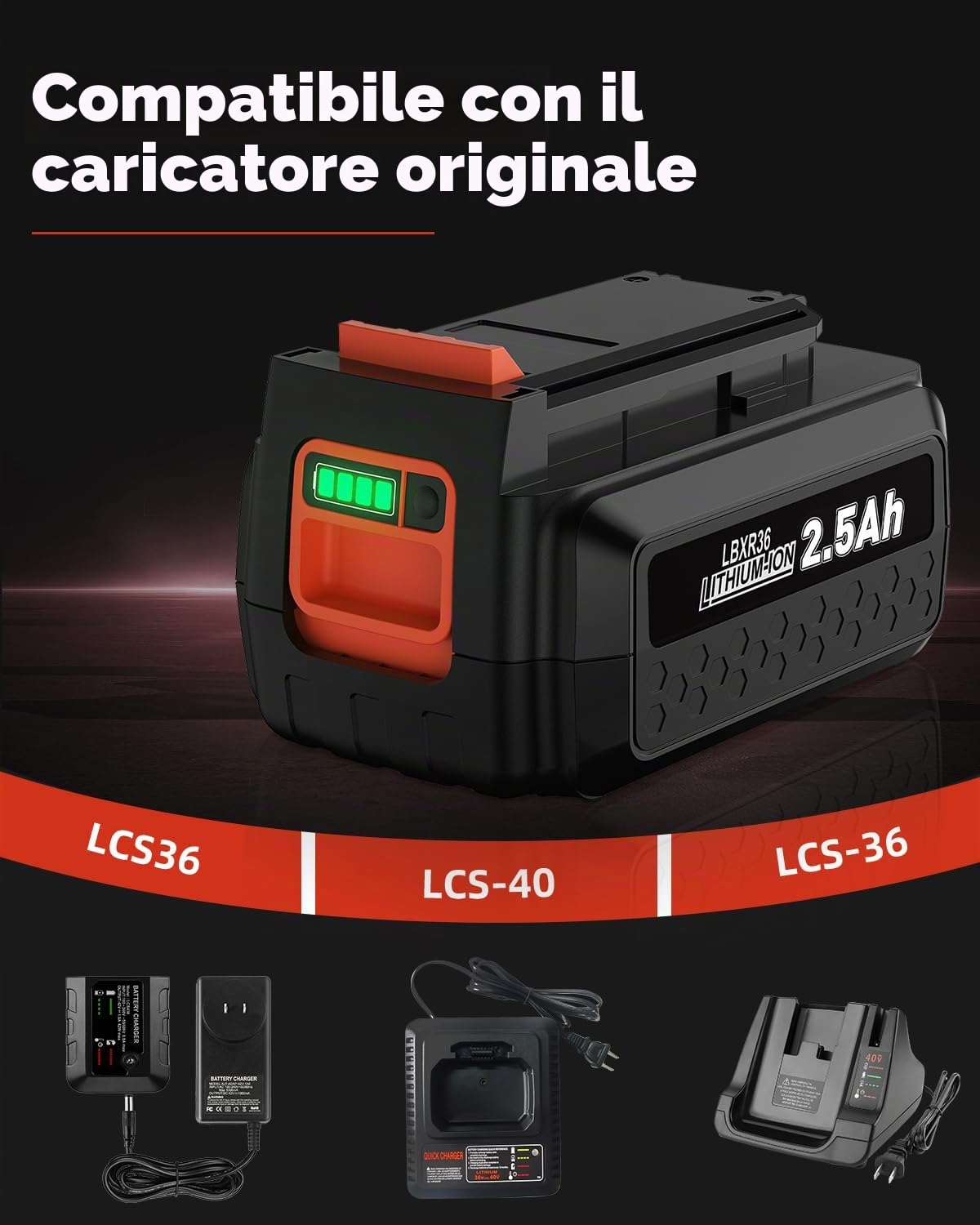 Batteria da 36 V 2500 mAh per Black e Decker, Powtree LBXR36 per batterie Black Decker 36 V BL20362 BL2536 LBXR36 LBX1540 LBX2540 LBX2040 LBX36 per elettroutensili a batteria
