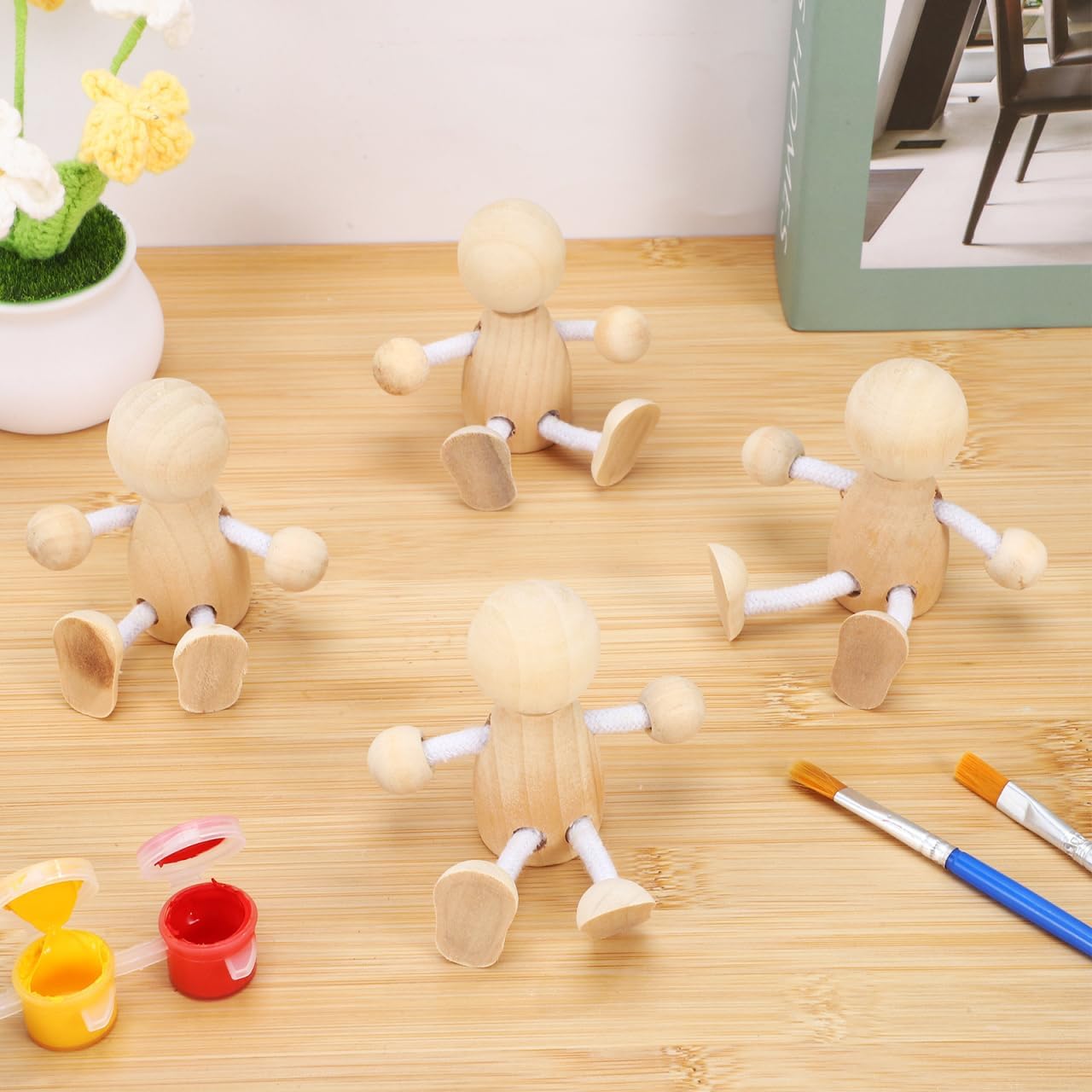 VILLCASE 16Pcs Wooden Peg Dolls Unfinished Small Wooden People Figures for Teens DIY Painting Craft Kit Home Decoration 3.14X2.55X5.51In