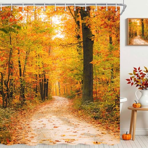Viajar Fall Shower Curtain, Autumn Tree Maple Leaves Fall Forest Shower Curtain Romantic...
