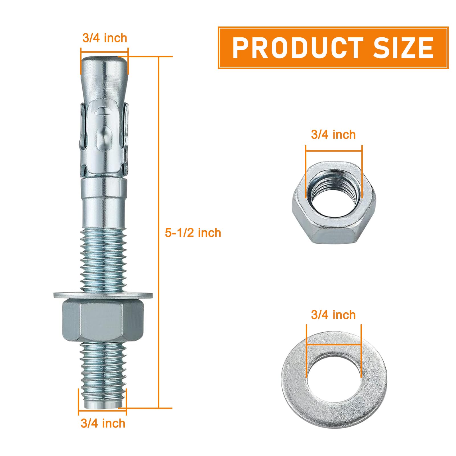 Confezione da 10 chiusure standard per ancoraggi a cuneo in zinco resistenti per cemento, calcestruzzo, mattoni e muratura